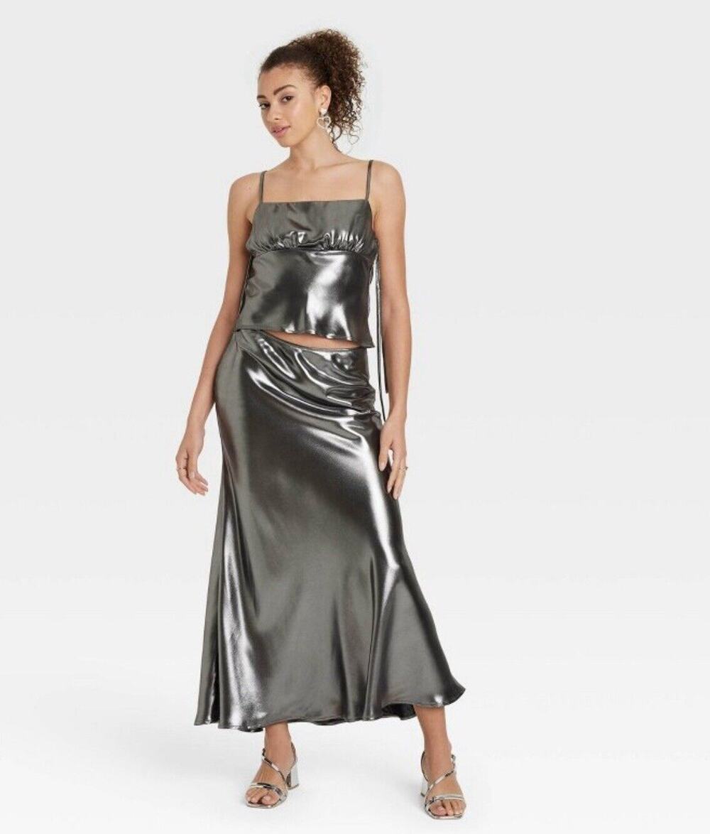Wild Fable Satin Skirt & Tank Top Set. Silver Women’s S NWT